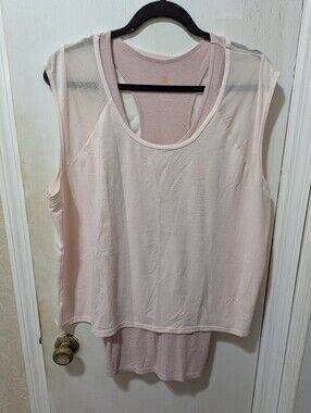 Pink Tangerine Layered Active Fitness Tank W/Sheer Mesh Back Size Large